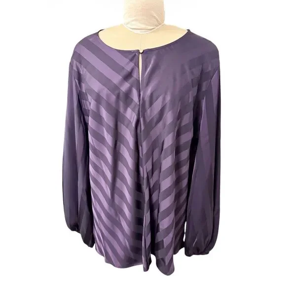 Liz Claiborne Plus Size Blouse Purple Striped Long Sleeve 3X - Picture 3 of 11